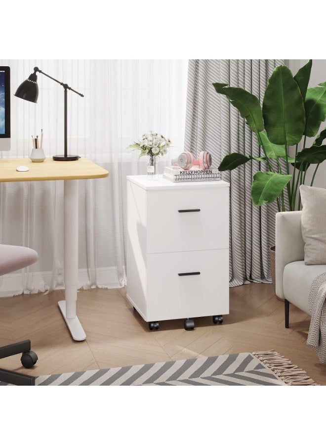 Panana 2 Drawer Mobile File Cabinet, Wood Rolling Filing Cabinet Printer Stand Under Desk Storage Organizer Fits Letter Size File Folders for Home Office (White) - Image 4